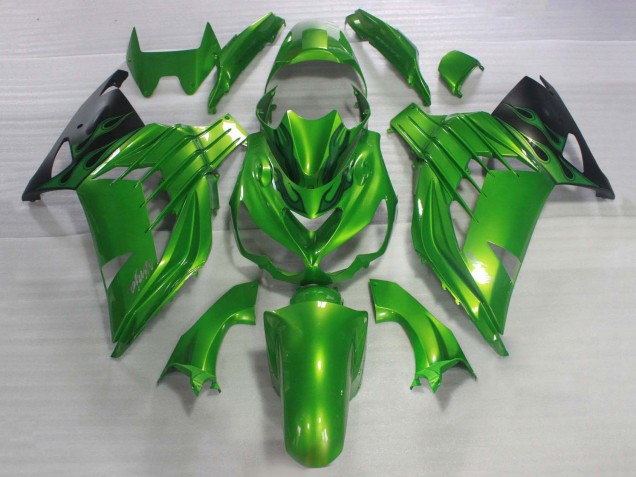 Billigste Kawasaki ZX14R ZZR1400 Motorrad Verkleidung 2006-2011 - Grun Glanzendes Schwarz