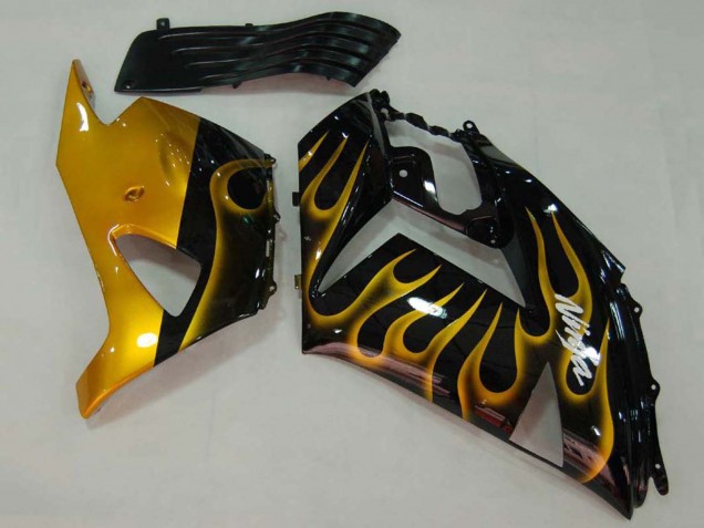 Billigste Kawasaki ZX14R ZZR1400 Motorrad Verkleidung 2006-2011 - Glanzendes Schwarz Gold Flamme