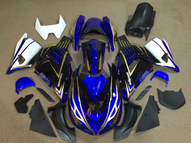 Billigste Kawasaki ZX14R ZZR1400 Motorrad Verkleidung 2006-2011 - Weiss Blau Gold