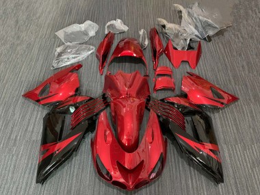 Billigste Kawasaki ZX14R ZZR1400 Motorrad Verkleidung 2006-2011 - Rot Glanzendes Schwarz