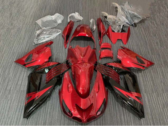 Billigste Kawasaki ZX14R ZZR1400 Motorrad Verkleidung 2006-2011 - Rot Glanzendes Schwarz