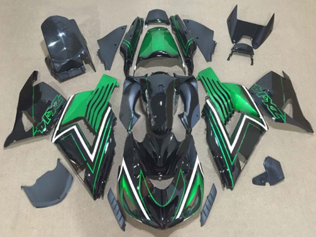 Billigste Kawasaki ZX14R ZZR1400 Motorrad Verkleidung Kit 2006-2011 - Grun Glanzendes Schwarz