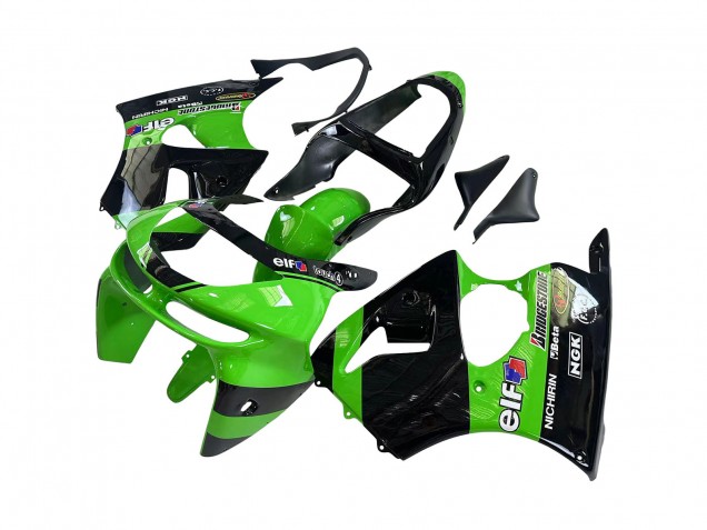 Billigste Kawasaki ZX6R Motorrad Verkleidung 1998-1999 - Grun Glanzendes Schwarz Elf Bridgestone