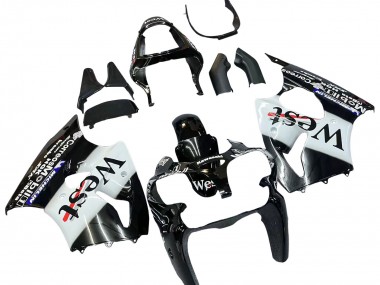 Billigste Kawasaki ZX6R Motorrad Verkleidung 2000-2002 - Glanzendes Schwarz Weiss West Michelin