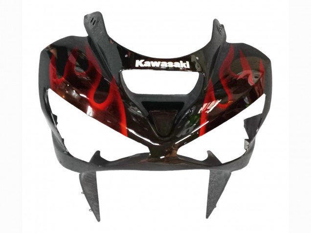 Billigste Kawasaki ZX6R Motorrad Verkleidung 2003-2004 - Glanzendes Schwarz Rot Flamme
