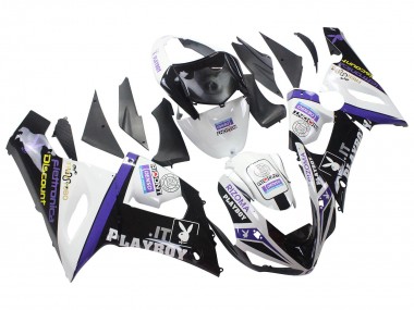 Billigste Kawasaki ZX6R Motorrad Verkleidung 2005-2006 - Weiss Lila Schwarz Rizoma Playboy Denso