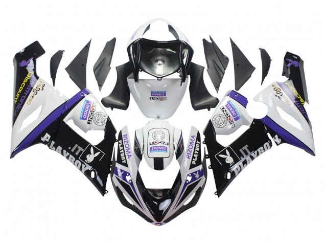 Billigste Kawasaki ZX6R Motorrad Verkleidung 2005-2006 - Weiss Lila Schwarz Rizoma Playboy Denso