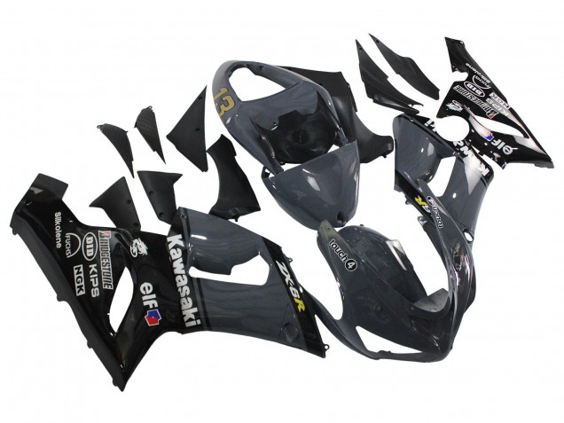Billigste Kawasaki ZX6R Motorrad Verkleidung 2005-2006 - Dunkel Grau Schwarz