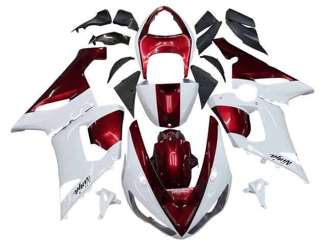 Billigste Kawasaki ZX6R Motorrad Verkleidung 2005-2006 - Weiss Rot