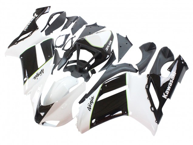Billigste Kawasaki ZX6R Motorrad Verkleidung 2007-2008 - Schwarz Weiss Ninja