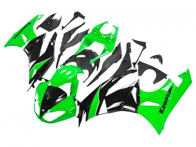 Billigste Kawasaki ZX6R Motorrad Verkleidung 2009-2012 - Grun Glanzendes Schwarz