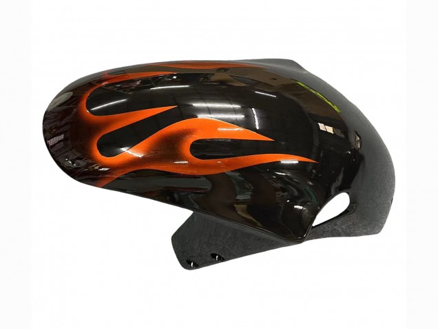 Billigste Suzuki GSXR1000 Motorrad Verkleidung 2000-2002 - Glanzendes Schwarz Orange Flamme