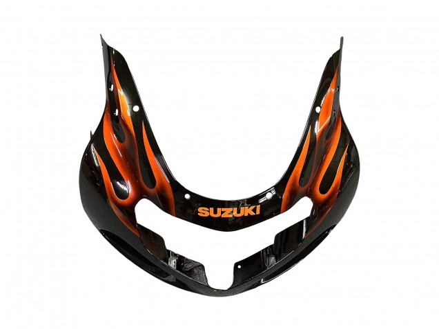 Billigste Suzuki GSXR1000 Motorrad Verkleidung 2000-2002 - Glanzendes Schwarz Orange Flamme