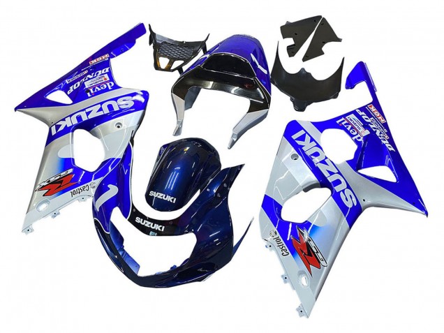 Billigste Suzuki GSXR1000 Motorrad Verkleidung 2000-2002 - Blau Weiss Silber Castrol Dunlop