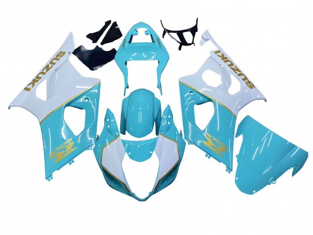 Billigste Suzuki GSXR 1000 Motorrad Verkleidung 2003-2004 - Weiss Hellblau Gold