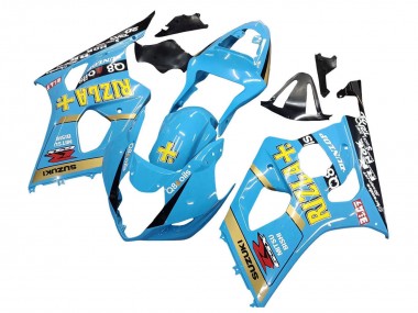 Billigste Suzuki GSXR 1000 Motorrad Verkleidung 2003-2004 - Hellblau Gelb Schwarz Rizla Motul