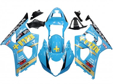 Billigste Suzuki GSXR 1000 Motorrad Verkleidung 2003-2004 - Hellblau Gelb Schwarz Rizla Motul