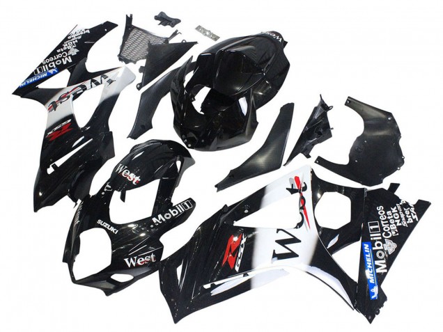 Billigste Suzuki GSXR 1000 Motorrad Verkleidung 2007-2008 - Glanzendes Schwarz Weiss West