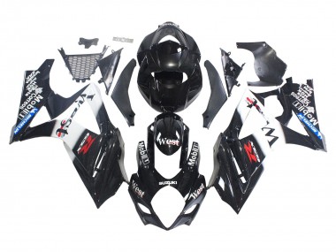 Billigste Suzuki GSXR 1000 Motorrad Verkleidung 2007-2008 - Glanzendes Schwarz Weiss West