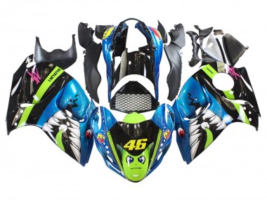 Billigste Suzuki GSXR 1300 Hayabusa Motorrad Verkleidung 2008-2020 - Blau Grun Schwarz Hai 46