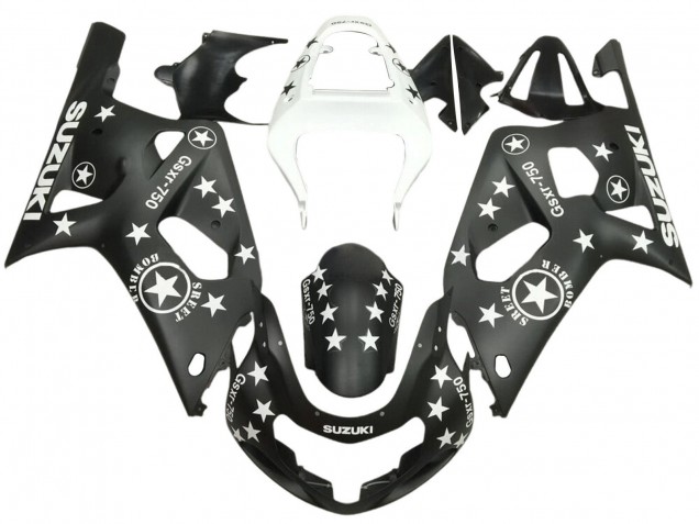 Billigste Suzuki GSXR 600 / GSXR 750 Motorrad Verkleidung 2001-2003 - Glanzendes Schwarz Weiss Stern