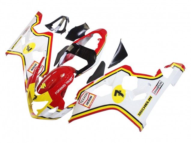 Billigste Suzuki GSXR 600 / GSXR 750 Motorrad Verkleidung 2004-2005 - Weiss Rot Gelb Michelin Texaon Heron 7