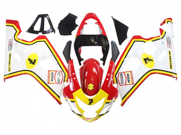 Billigste Suzuki GSXR 600 / GSXR 750 Motorrad Verkleidung 2004-2005 - Weiss Rot Gelb Michelin Texaon Heron 7