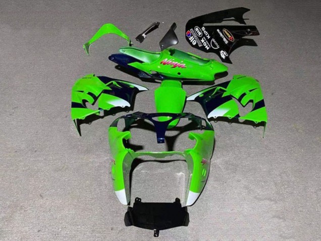 Billigste Kawasaki ZX9R Motorrad Verkleidung 2000-2001 - Grun Weiss Glanzendes Schwarz