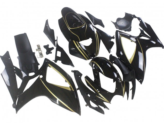 Billigste Suzuki GSXR 600 / GSXR 750 Motorrad Verkleidung 2006-2007 - Glanzendes Schwarz Gold Streifen