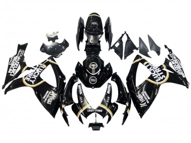 Billigste Suzuki GSXR 600 / GSXR 750 Motorrad Verkleidung 2006-2007 - Glanzendes Schwarz Weiss Motul Lucky Strike