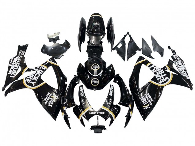 Billigste Suzuki GSXR 600 / GSXR 750 Motorrad Verkleidung 2006-2007 - Glanzendes Schwarz Weiss Motul Lucky Strike