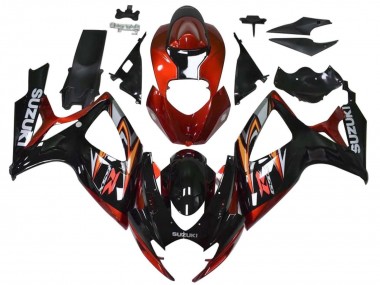 Billigste Suzuki GSXR 600 / GSXR 750 Motorrad Verkleidung 2006-2007 - Rot Glanzendes Schwarz Orange