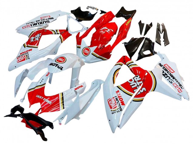 Billigste Suzuki GSXR 600 / GSXR 750 Motorrad Verkleidung 2008-2010 - Weiss Rot Motul Lucky Strike