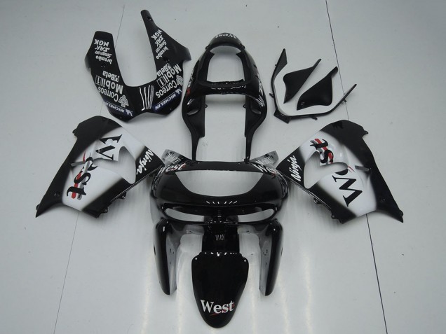 Billigste Kawasaki ZX9R Motorrad Verkleidung 1998-1999 - Glanzendes Schwarz Weiss West