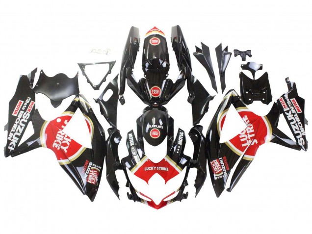 Billigste Suzuki GSXR 600 / GSXR 750 Motorrad Verkleidung 2008-2010 - Glanzendes Schwarz Rot Weiss Motul Lucky Strike