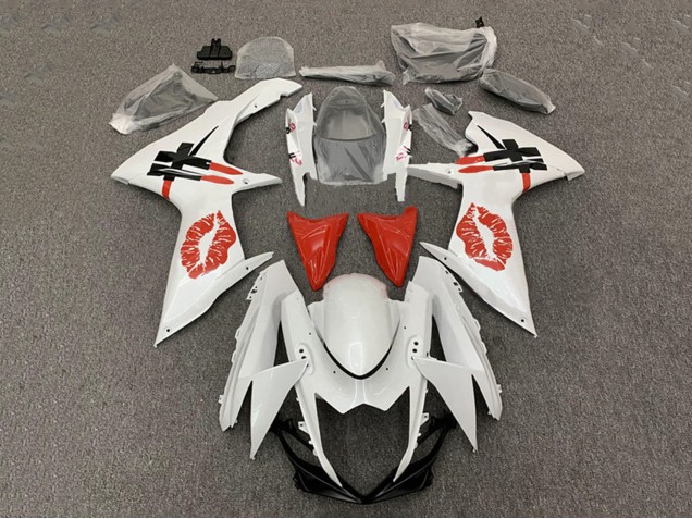 Billigste Suzuki GSXR 600 / GSXR 750 Motorrad Verkleidung 2008-2010 - Weiss Rot Lipstick