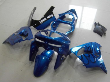 Billigste Kawasaki ZX9R Motorrad Verkleidung 1998-1999 - Blau Schwarz Flamme