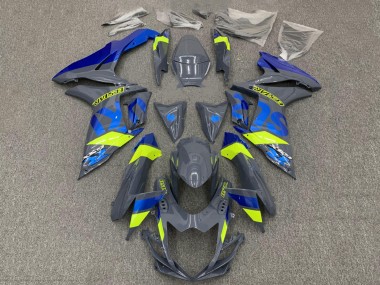 Billigste Suzuki GSXR 600 / GSXR 750 Motorrad Verkleidung 2011-2024 - Dunkel Nardo Grau Blau Fluoreszierendes Gelb