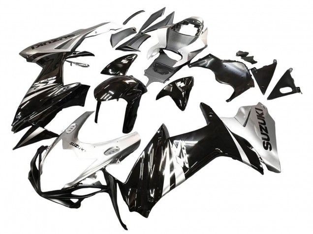 Billigste Suzuki GSXR 600 / GSXR 750 Motorrad Verkleidung 2011-2024 - Glanzendes Schwarz Silber