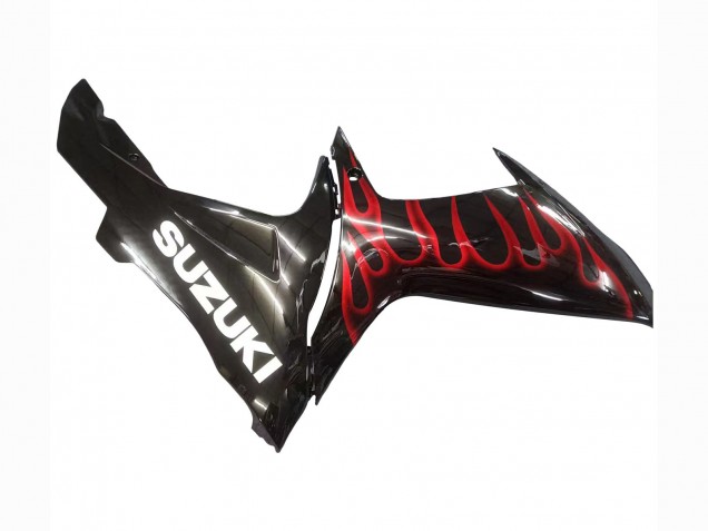 Billigste Suzuki GSXR 600 / GSXR 750 Motorrad Verkleidung 2011-2024 - Glanzendes Schwarz Rot Flamme