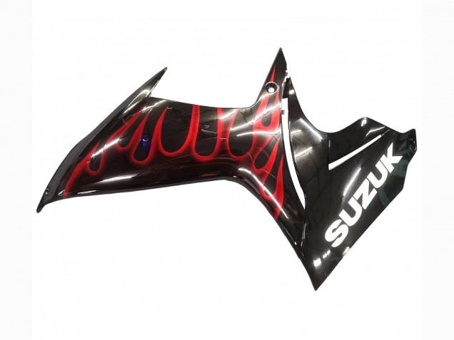Billigste Suzuki GSXR 600 / GSXR 750 Motorrad Verkleidung 2011-2024 - Glanzendes Schwarz Rot Flamme