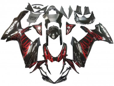 Billigste Suzuki GSXR 600 / GSXR 750 Motorrad Verkleidung 2011-2024 - Glanzendes Schwarz Rot Flamme