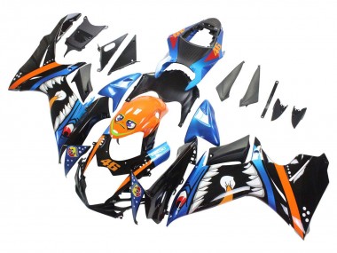 Billigste Suzuki GSXR 600 / GSXR 750 Motorrad Verkleidung 2011-2024 - Hellblau Orange Schwarz Weiss Hai 46