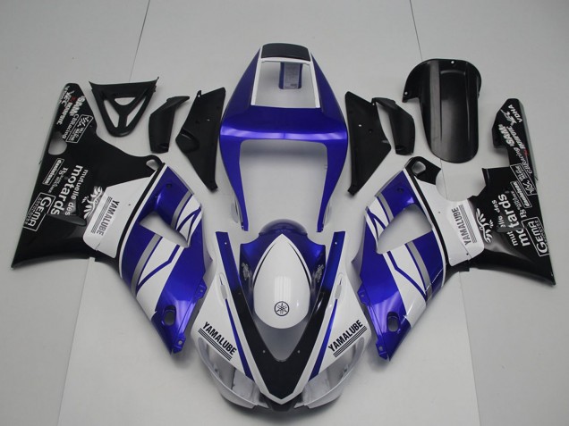 Billigste Yamaha YZF R1 Motorrad Verkleidung 1998-1999 - Blau Weiss Glanzendes Schwarz Yamalube Motards
