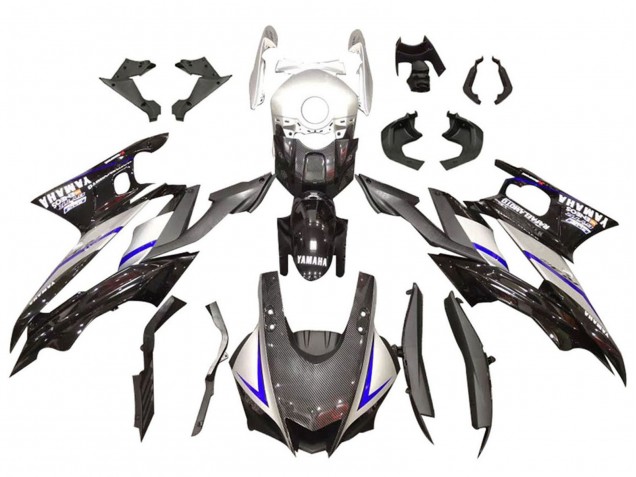 Billigste Yamaha YZF R3/R25 Motorrad Verkleidung 2019-2021 - Silber Glanzendes Schwarz Carbonfaser Stil