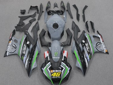 Billigste Yamaha YZF R3/R25 Motorrad Verkleidung 2022-2024 - Nardo Grau Grun Schwarz Monster ENEOS 46