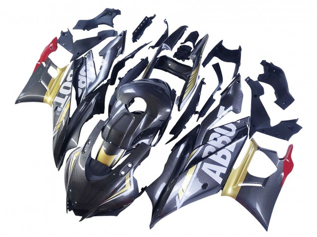 Billigste Yamaha YZF R3/R25 Motorrad Verkleidung 2022-2024 - Schwarzer Carbonfaser Stil Goldrot ABBOT