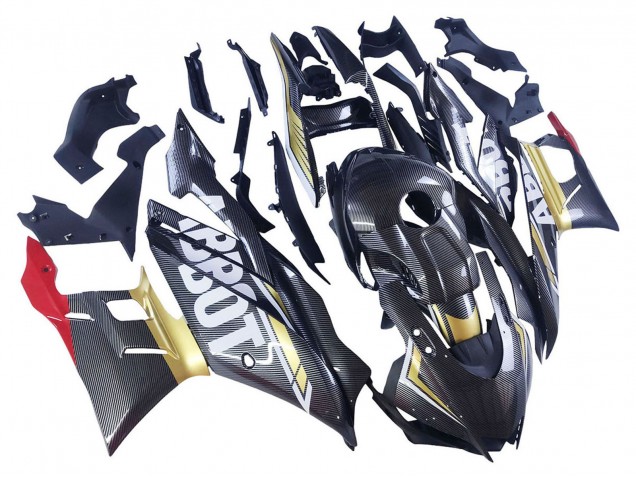 Billigste Yamaha YZF R3/R25 Motorrad Verkleidung 2022-2024 - Schwarzer Carbonfaser Stil Goldrot ABBOT