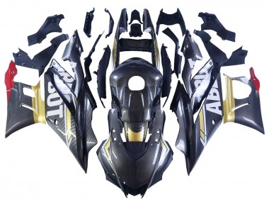 Billigste Yamaha YZF R3/R25 Motorrad Verkleidung 2022-2024 - Schwarzer Carbonfaser Stil Goldrot ABBOT