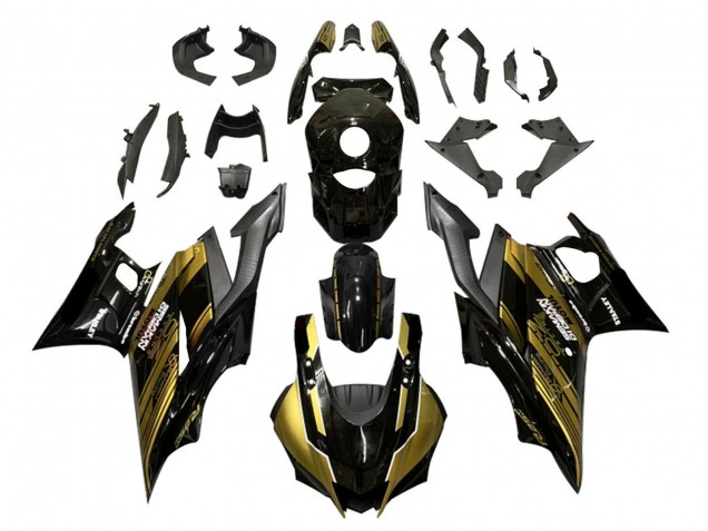 Billigste Yamaha YZF R3/R25 Motorrad Verkleidung 2022-2024 - Gold Glanzendes Schwarz Semakin Didepan